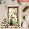 D Flat Iron Wall Art Vintage Window Greenery Metal Sign X Inch for Home Cafe Patio Decor