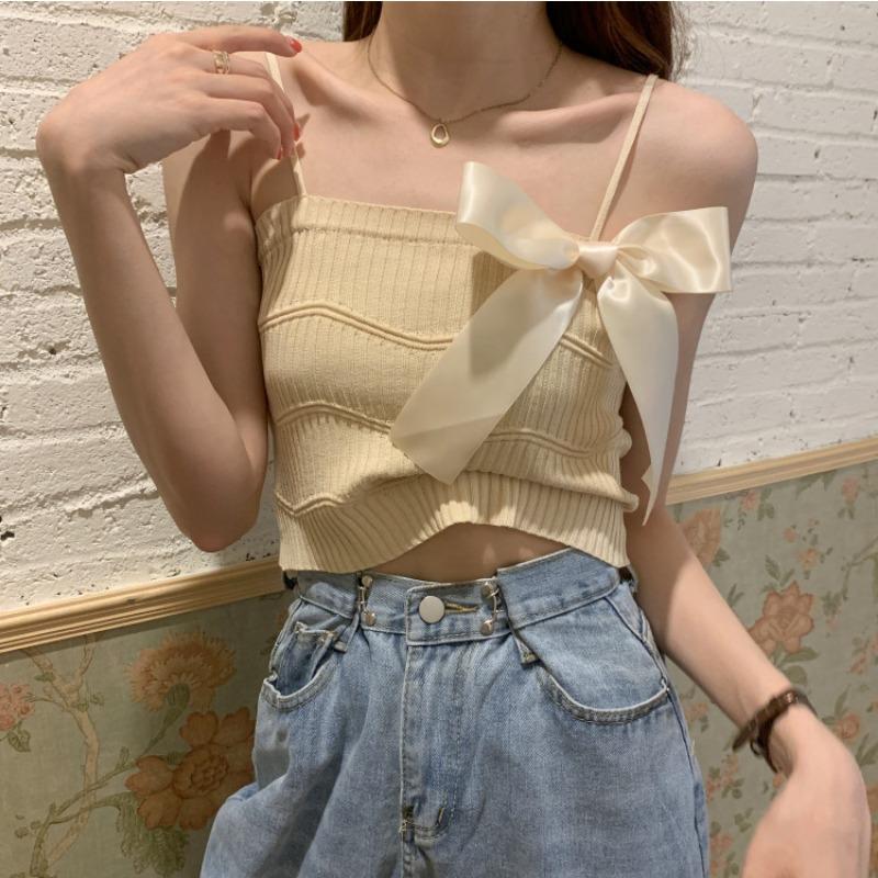 Bow Short Small Halter Vest Women Wear A New Summer Slim-fit Sleeveless Bottom Shirt Top