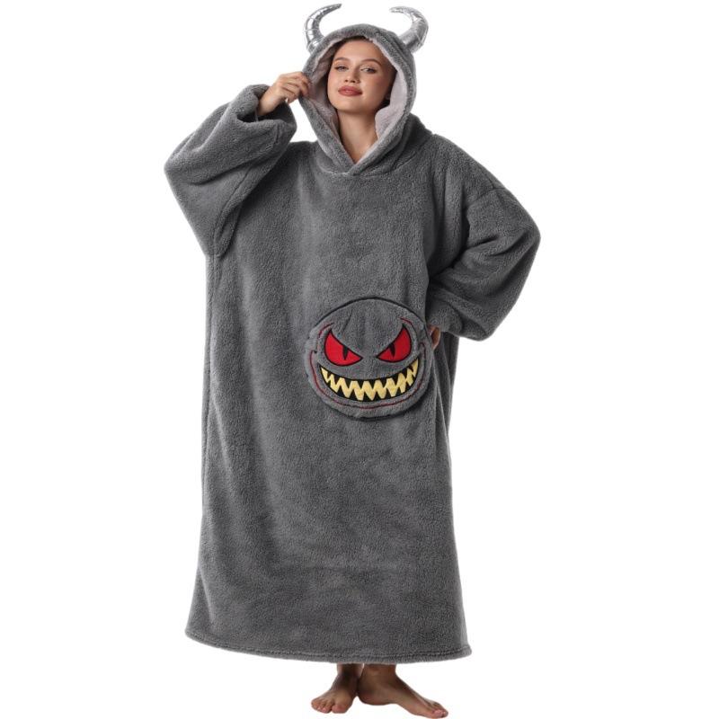 

Wearable Blanket Hooded Robe for Women and Men Oversized Winter Warm Flannel Sweatshirt Blanket Hoodie Thick Fleece Blanket with Sleeves and Pocket One Size
