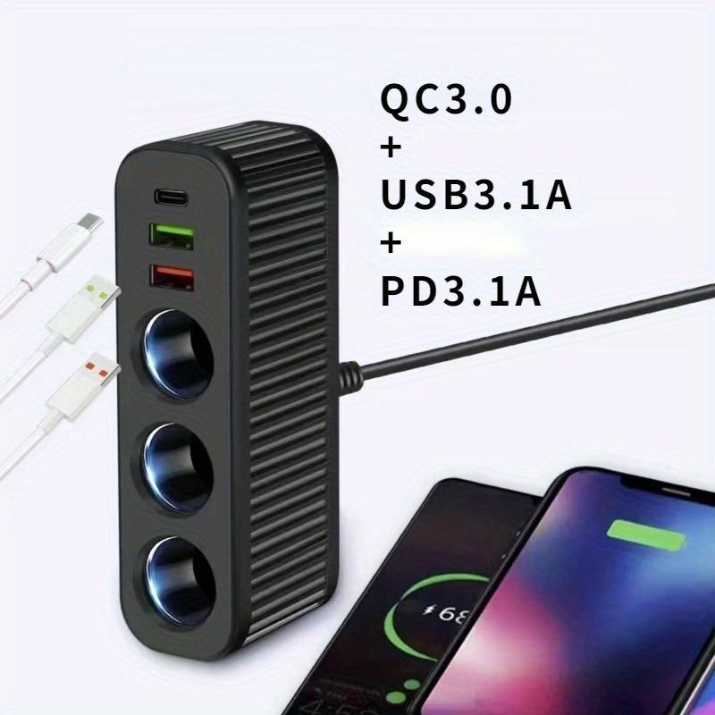 Multi-port QC3.0 PD Car Charger Adapter 4 Expansion Ports 12-24V Car Plug Smart Shunt for Fast Charging