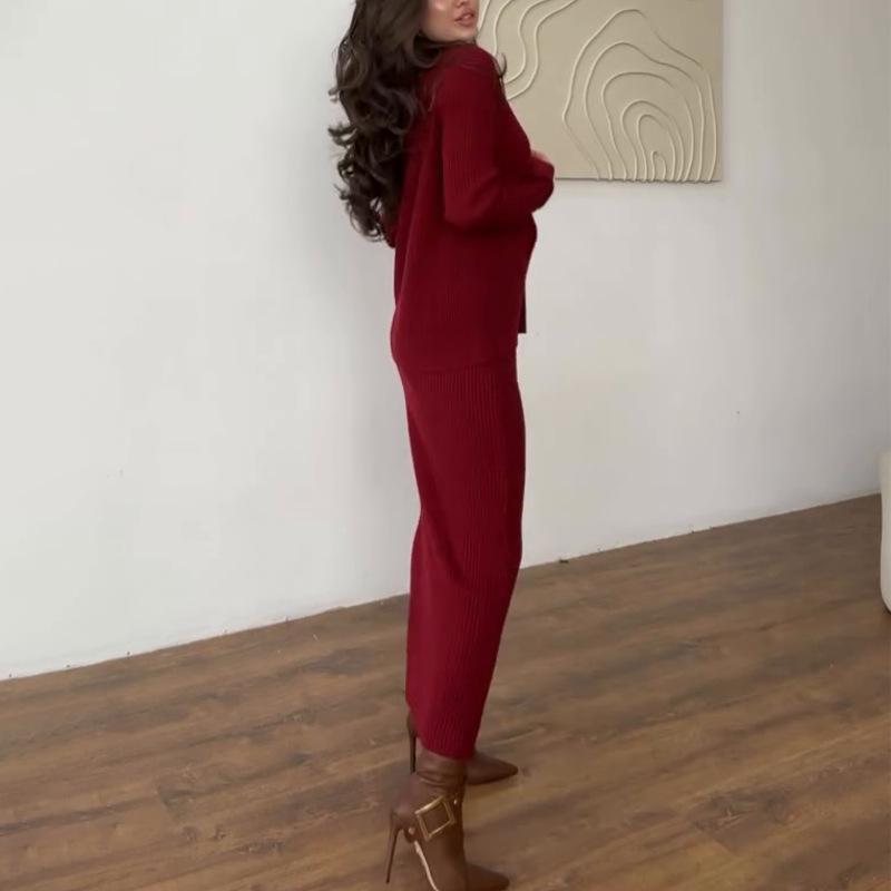 Autumn 2025 Women's Knit Sweater & Midi Skirt Set – European/American Fashion