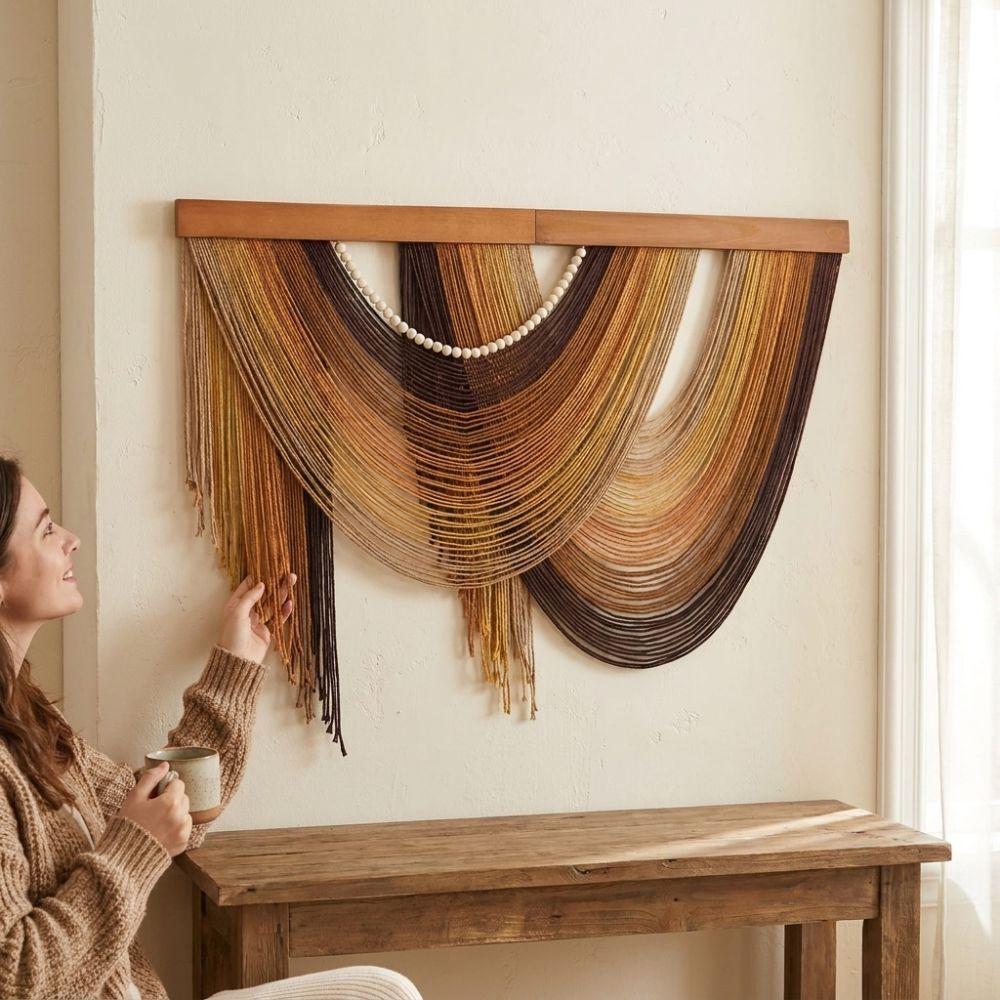 Wall Art Bohemian Wall Decor Wooden Macrame Wall Hanging Handmade Tassel Tapestry  Household