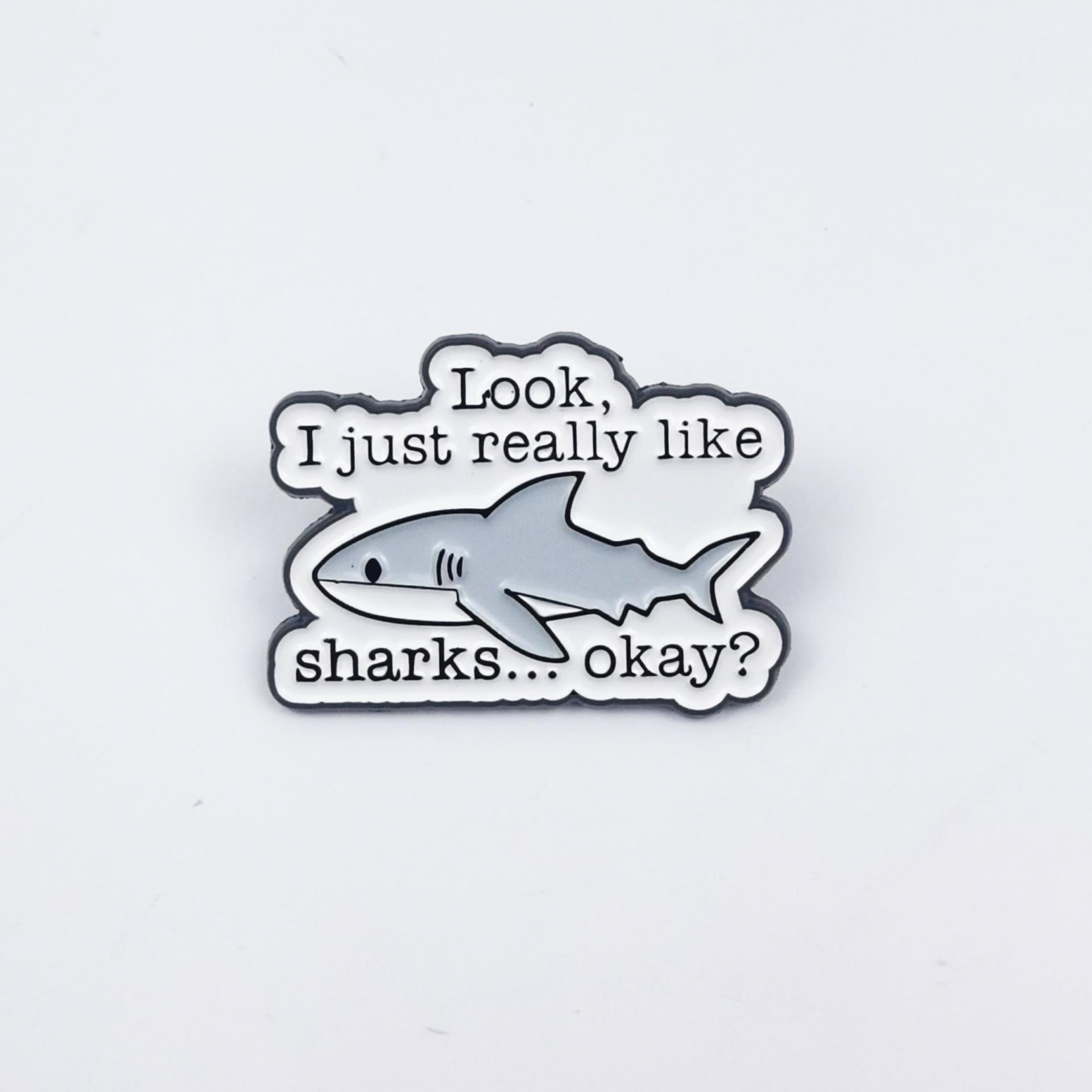 Fashionable English Letter Brooch: Cartoon Raindrop, Shark, Kitten Badge Pin