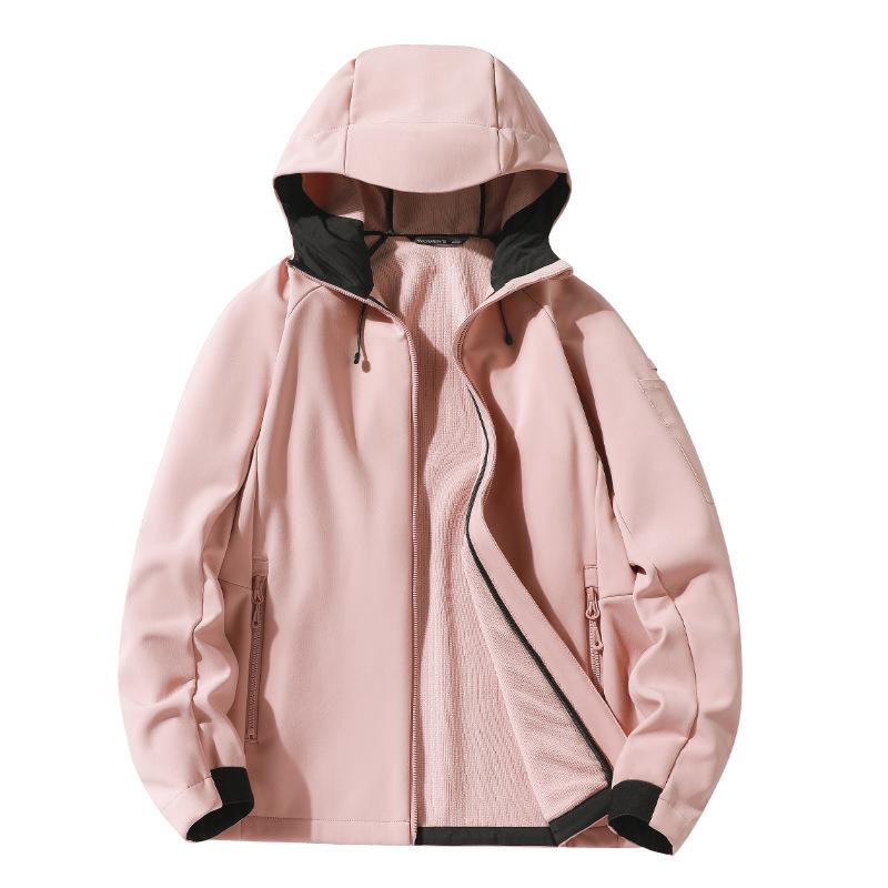 Couple Autumn and Winter Solid Color Large Size Hooded Soft Shell Jacket Sports Outdoor Cycling Fishing Suit Thick Jacket