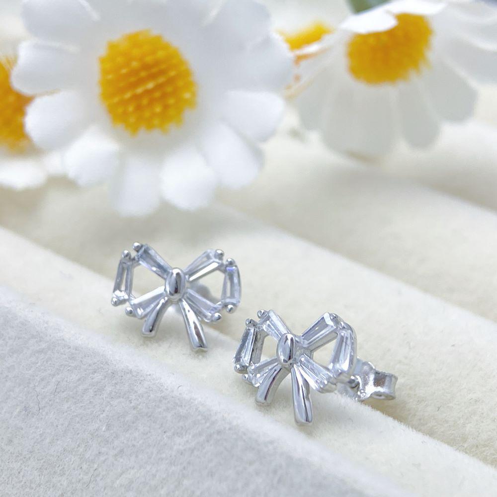 S925 Sterling Silver Diamond Bow Earrings for Women - Luxurious, High-End Design Sterling Silver