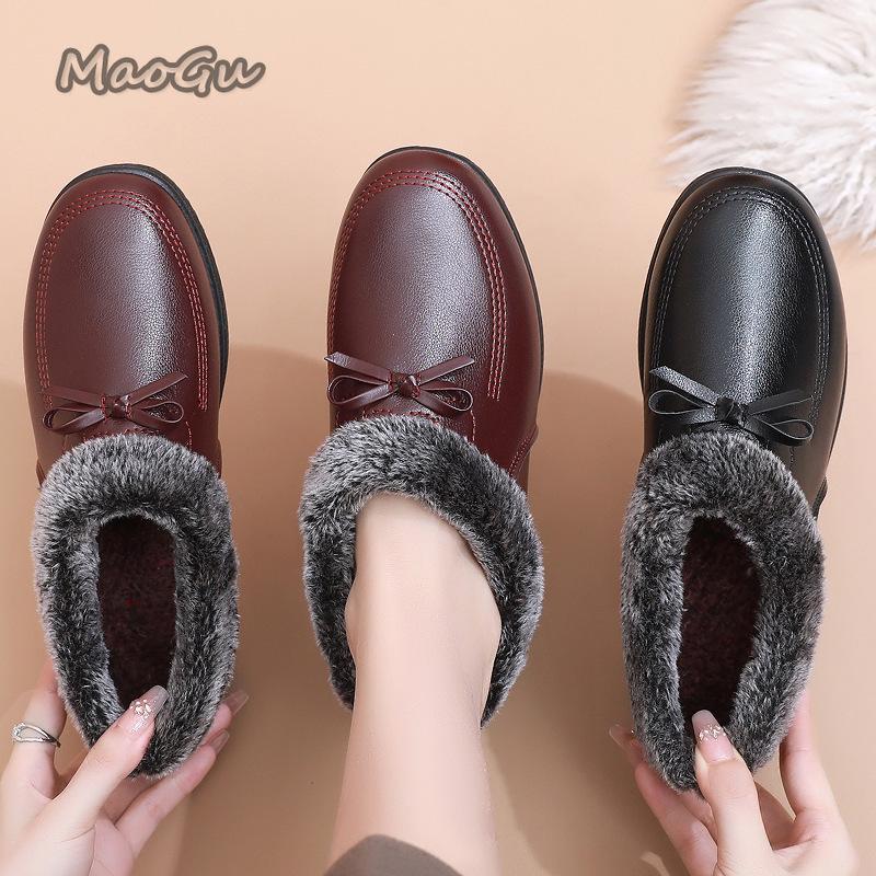 Fashion Comfortable Short Plush Lined Wedge Women's Boots Winter Anti-Slip Soft Sole Round Toe Casual Shoes for Women Warm Mom Shoes