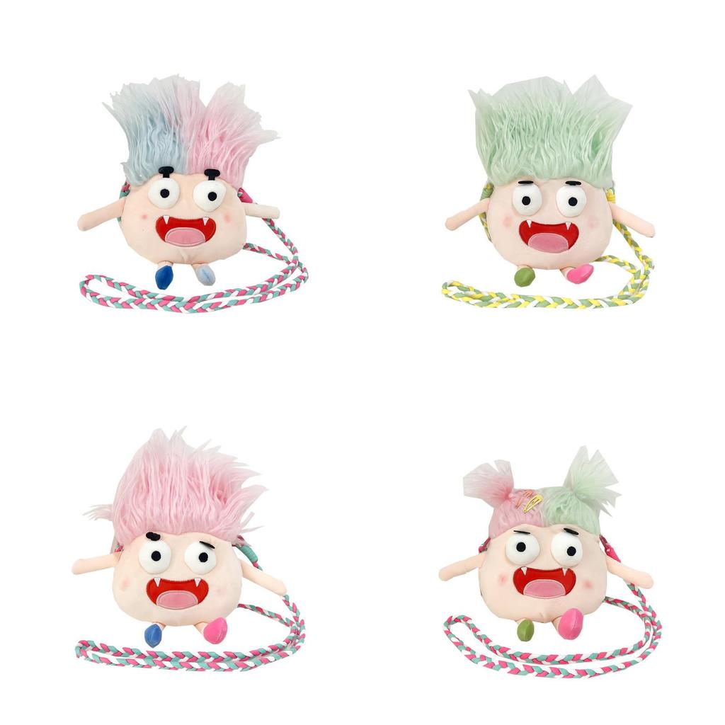 Plush Cute Hairy Doll Crossbody Bag With Zipper Closure For Daily Use