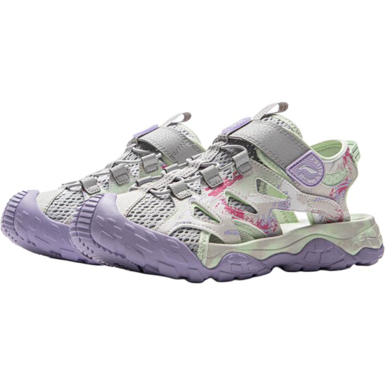 Li Ning Comfortable Versatile Creek Climbing Low-Top Sandals Kids Sandals Gray Purple YKEV016-2