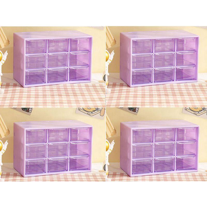 4pcs 9 Grid Storage Boxes Organizer Transparent Small Drawer Partitioned Student Desktop Wall-mounted Sundries Storage Box Cute