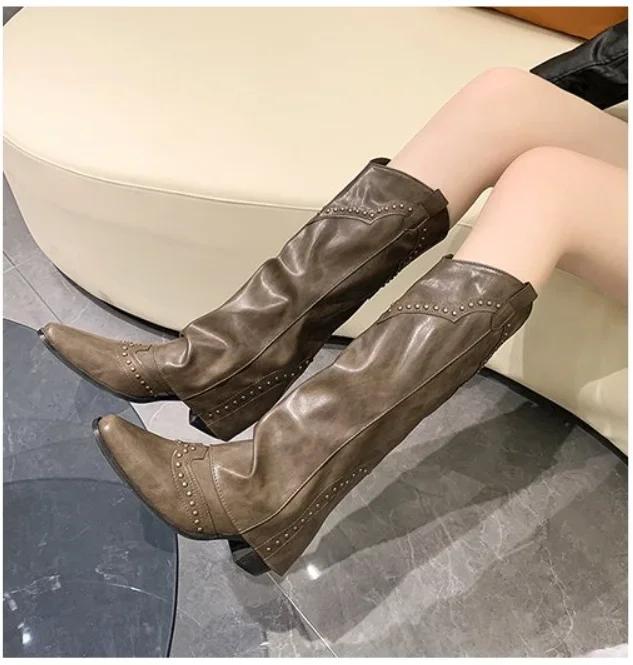 Fashion Brown Long Boots WomenThigh High Heels Fashion Back Zippers Long Knight Booties Ladies Thick Sole Girl Shoes Platform Boots