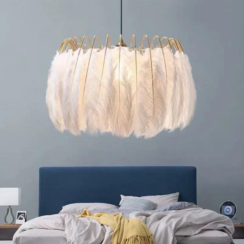 AZ Modern Led Pendant Lamps Feather Nordic Hanging Lighting Fixtures Living Bedroom Indoor Decor White Luminaire Suspension Ligh