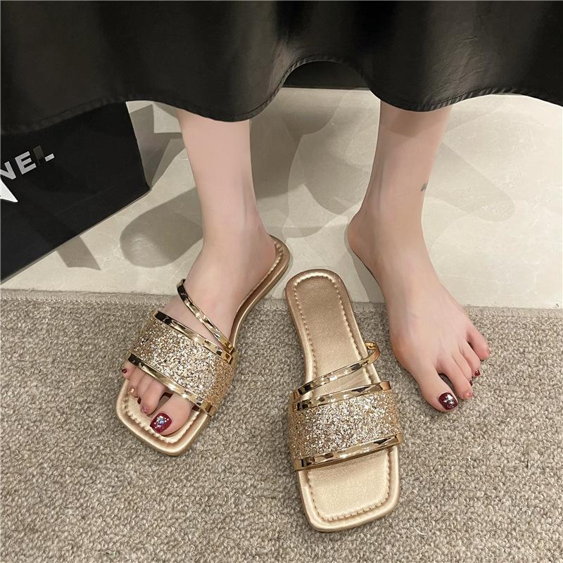 ins trendy Korean version of fashionable flat-bottomed cool slippers women's summer new open-toed comfortable casual versatile one-word drag