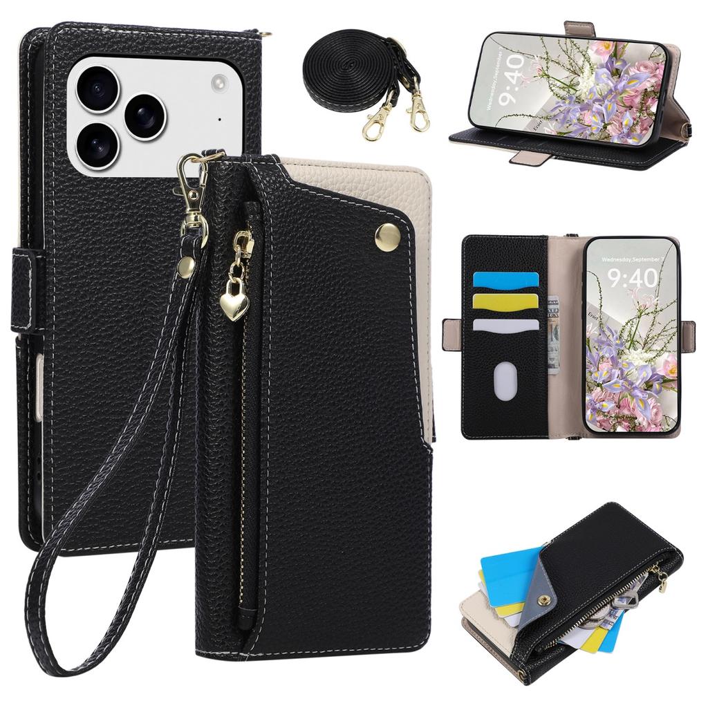 Card Slots Zipper PU Leather Wallet Case Flip Phone Case for IPhone 18 17 16 15 14 13 12 11 Pro Max Plus 17E Lanyard Purse Cover