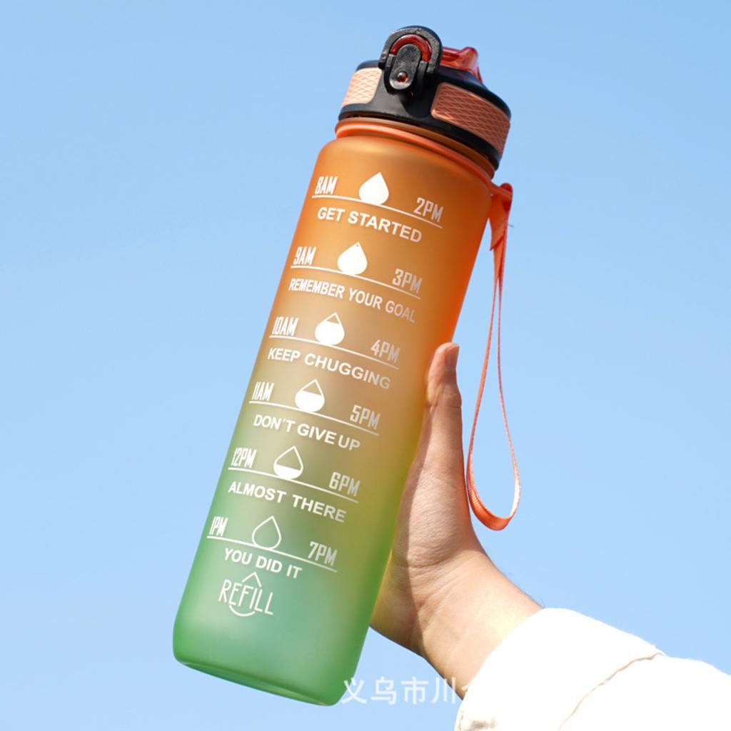 Gradient Plastic Water Bottle, 1L Large Capacity, -up Lid, Portable Outdoor Sports Water Bottle.