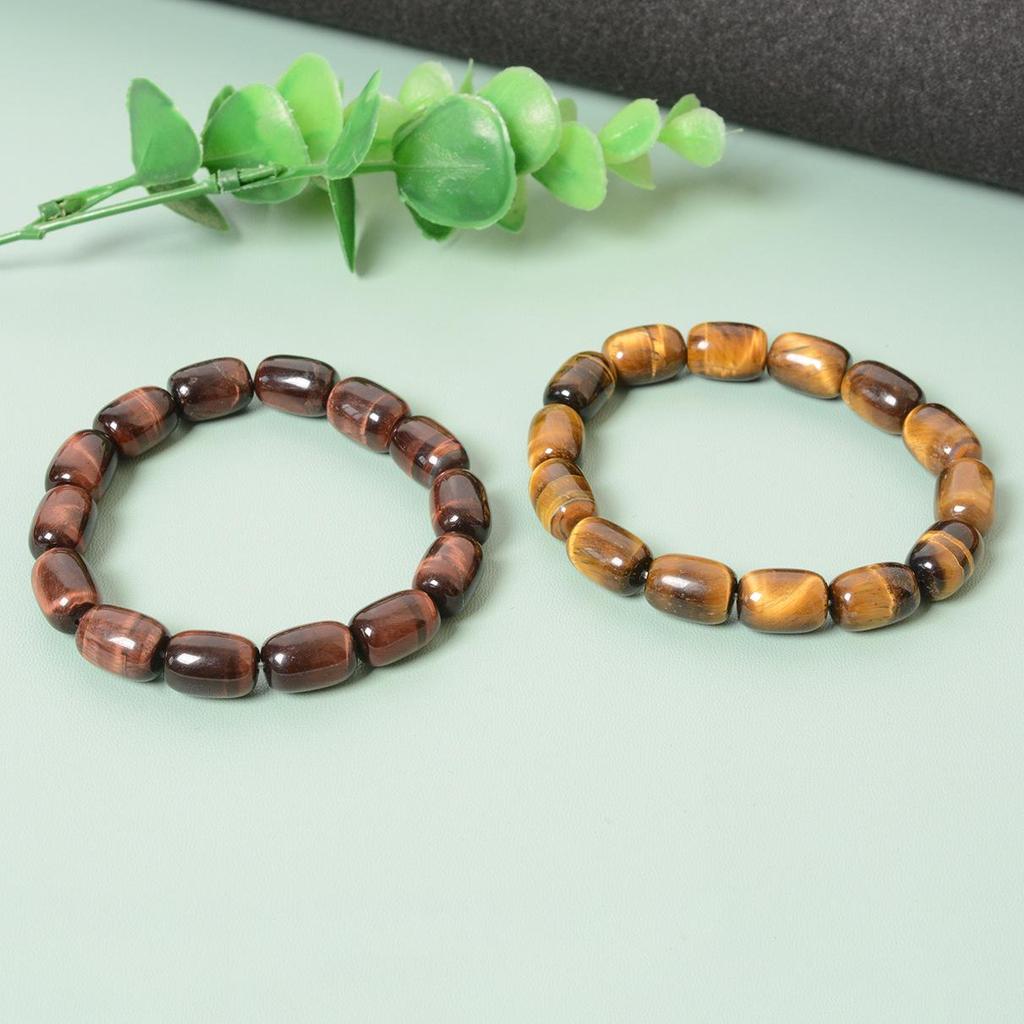Natürliches Gelbes & Rotes Tigerauge Fassperlen Armband für Männer & Frauen mit Einzelschlaufe