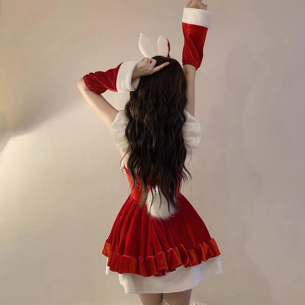 Neujahrskleid im Weihnachtsstil, sexy rotes Kleid für Dienstmädchen