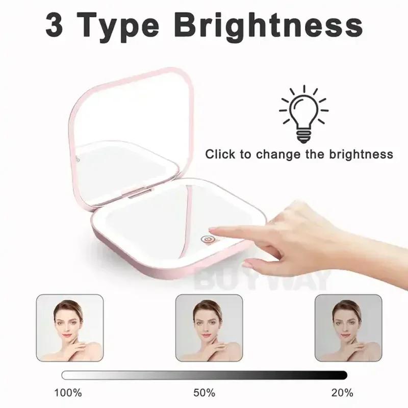 2X Magnifying Compact Cosmetic Vanity Mirror with Lights Travel Mini Gift Folding Led Portable Hand Held Pocket Makeup Mirror