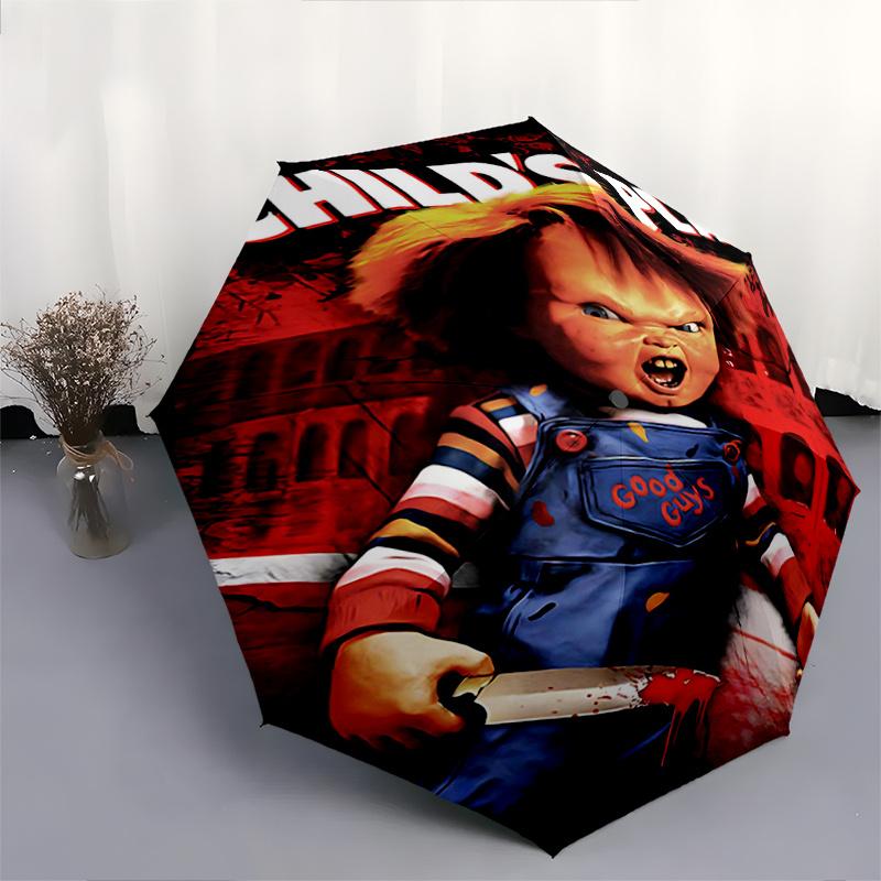 1pc Chucky Child's Play Pattern Umbrella, Fashionable, Personalized, High-Value Folding Umbrella, a Must-Have for Summer, 8-Rib Durable Iron Fram