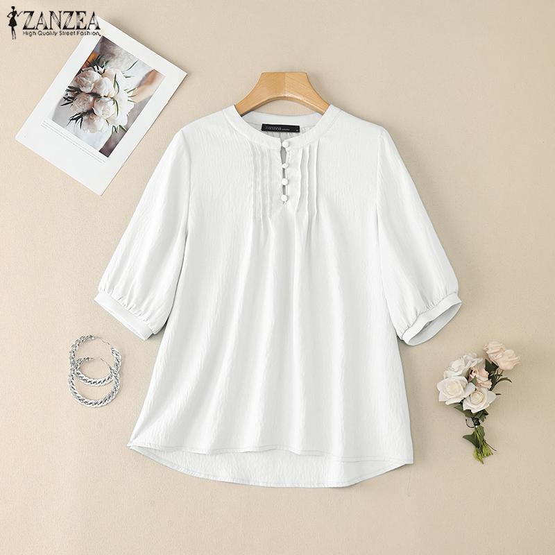 ZANZEA Bluză casual de vară pentru femei cu gât rotund și mâneci scurte