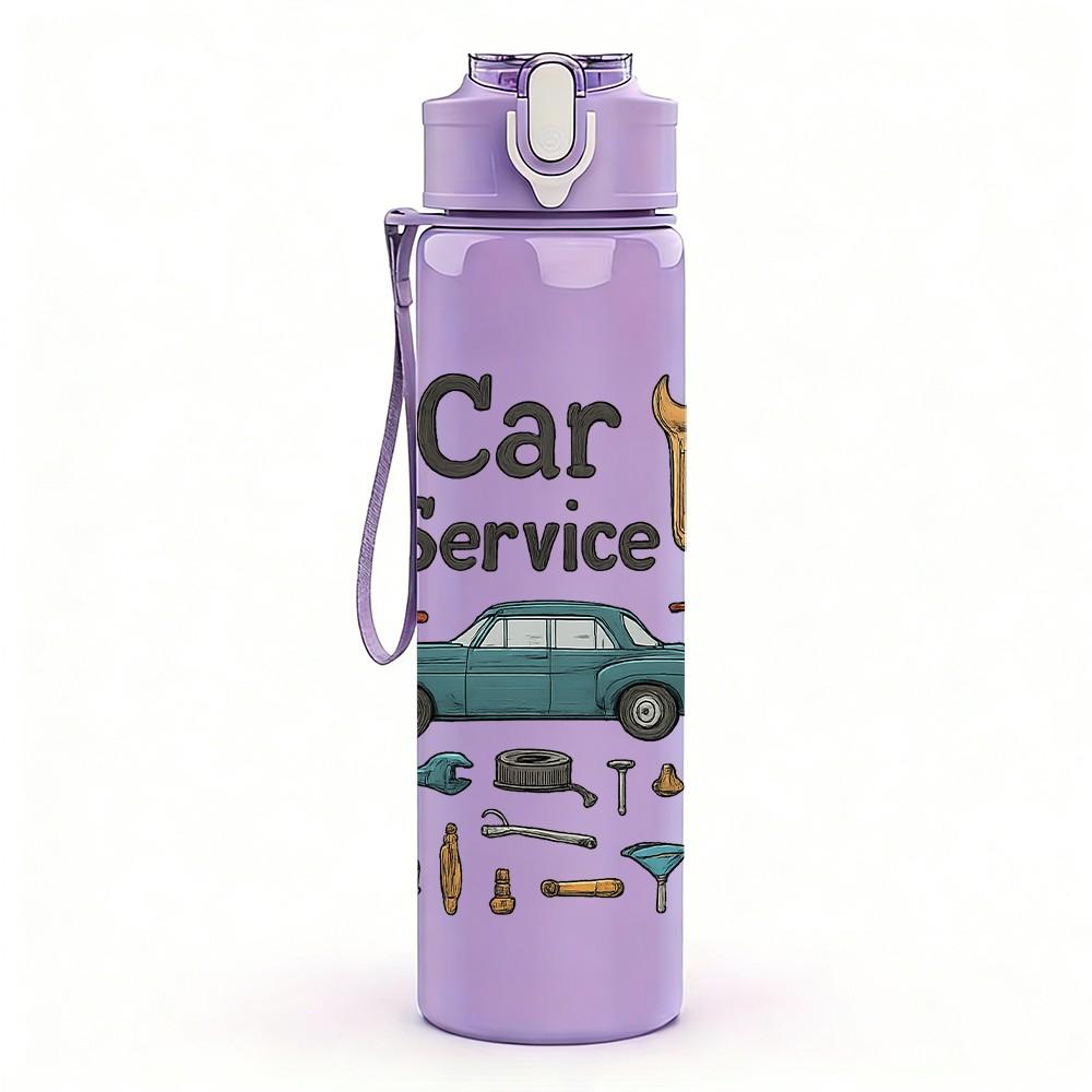 1PC Car Service Mechanic Tool Print 750ml Color Plastic Sports Water Bottle Leakproof Flip Straw Lid Suitable for Sports Office Home Use