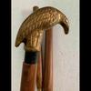 Working Style Antique Crow Head Handle Vintage Brown Wooden Walking Cane.
