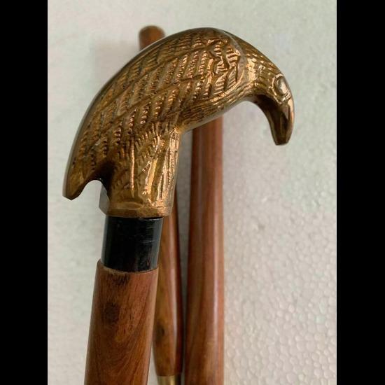 Working Style Antique Crow Head Handle Vintage Brown Wooden Walking Cane.