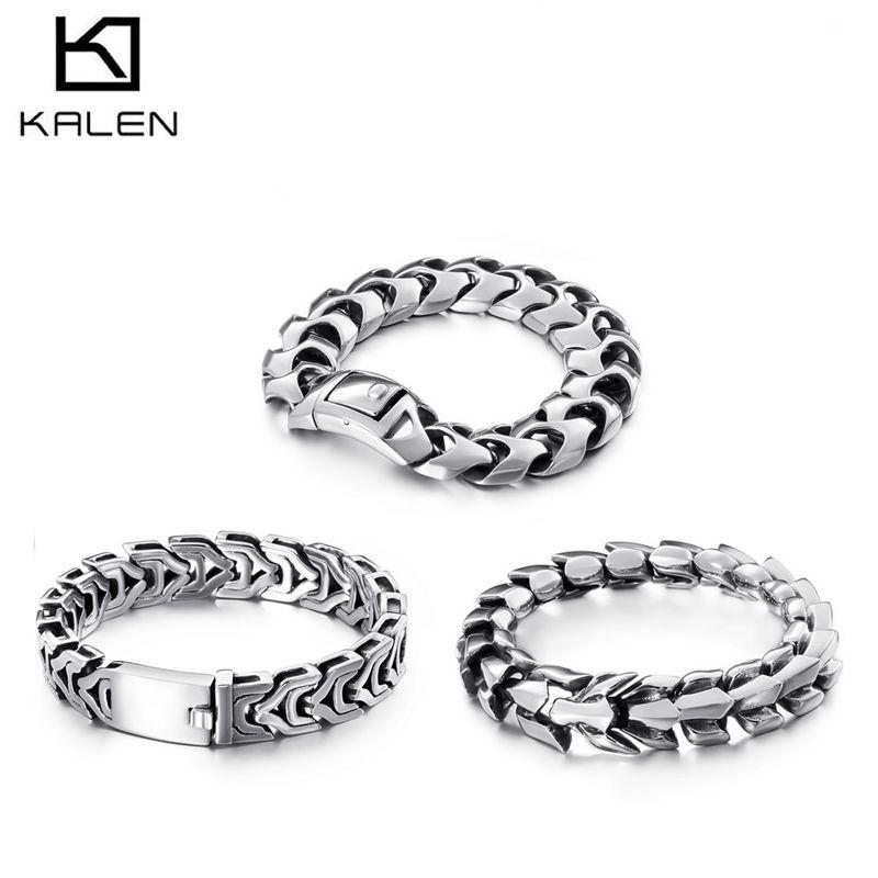 KALEN High Polished Arrow Shaped Bracelet Men 22cm Stainless Steel Bike Chain Bilezik Boho Male Jewellry Accessories