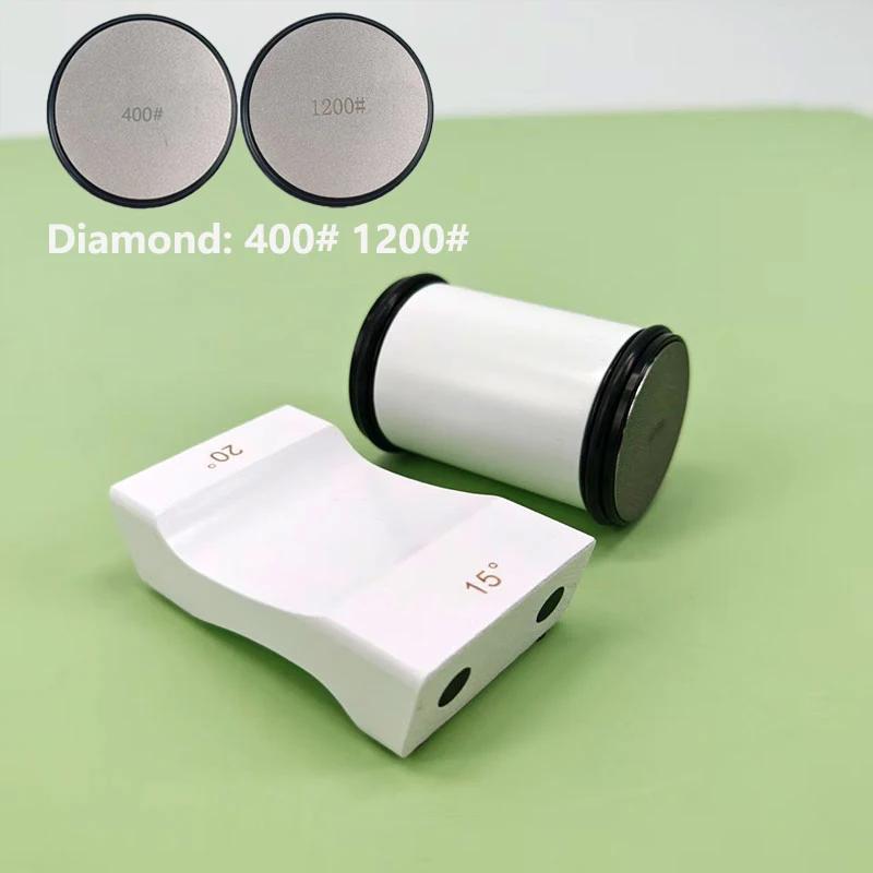 

Rolling Blade Sharpener Set Diamond Grinding Disc Jade Fine Sharpening 15/20° Two Angles Non-slip Base Kitchen Sharpening System S