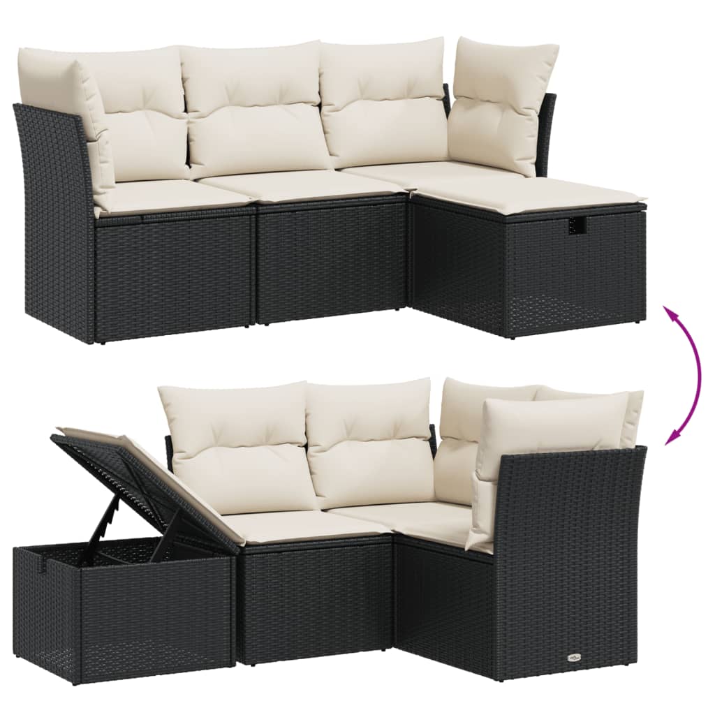 4 Piece Outdoor Sofa Set with Cushions Black Poly Rattan
