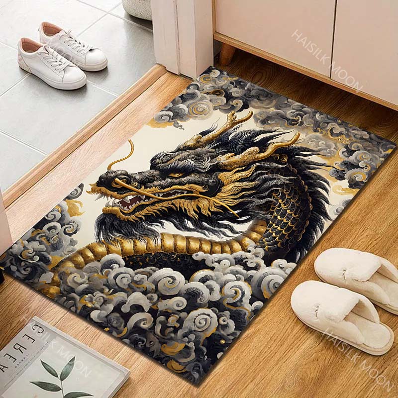 Golden Black Dragon In Clouds Print Carpet Rug for Living Room Bedroom Sofa Doormat Home Decor Non-slip Floor Mat
