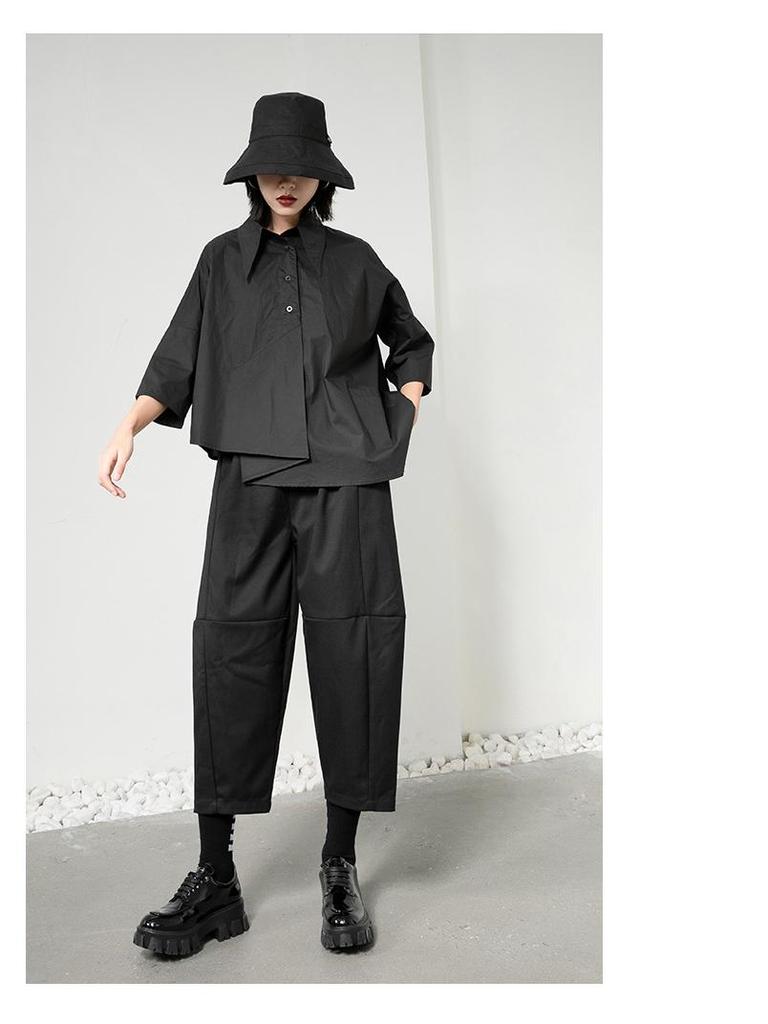 Hong Kong Style Trendy Irregular Three-Quarter Sleeve Women's Blouse - Loose Casual Spring/Summer Shirt