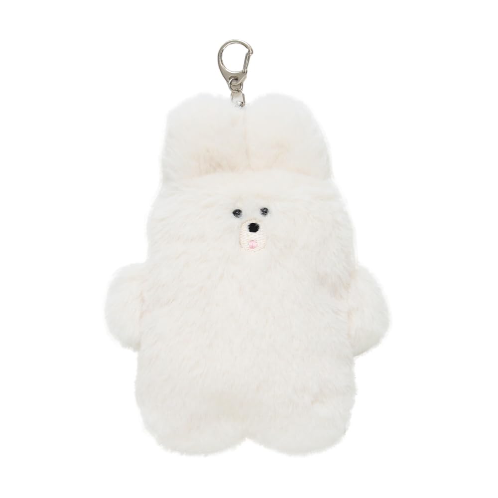 AS KNOW AS plus (ASKNOW AS PLUS) ZY8576 Souffle Key Ring Pouch, Rabbit, Size F, Ivory and White. Fluffy and fluffy plush toy. Cute pouch for small