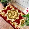 "Royal Floral" Doormat – Red & Gold Ornate Design with Central Medallion, Soft Flannel & Sponge for Entryway or Living Room