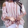 Women Chiffon Blouses Off Shoulder Ruffles Half Sleeve Sexy Round Neck
