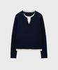 NOIRER FOR WOMAN Layered Henley Neck Signature Cable Knit (Navy)