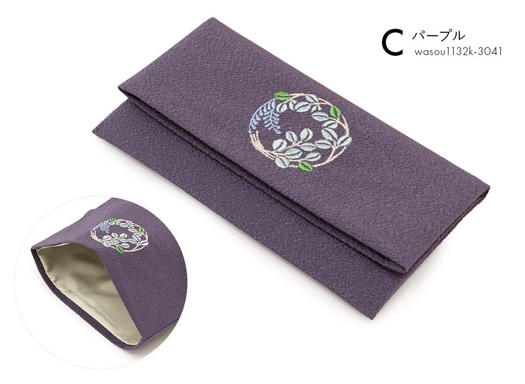 SOUBIEN Prayer Bead Prayer Bead Bag for Embroidered Chirimen Musubi Flower Buddhist Altar Japanese Purple Case, Women, Silk, (Bush Clover) Design,