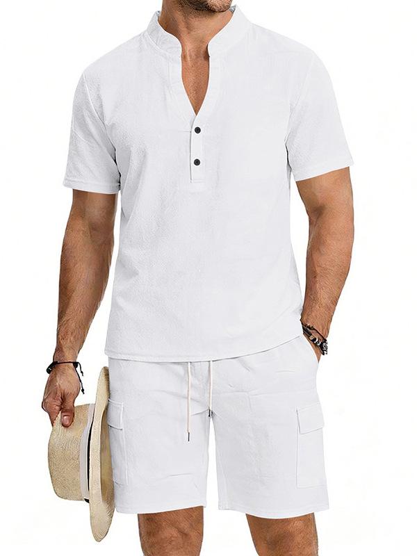 2026 European Men's Spring/Summer Casual Henley Shirt & Shorts Sportswear Set
