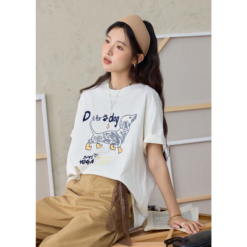 Mishow Women's Flocked Dog Print T-Shirt