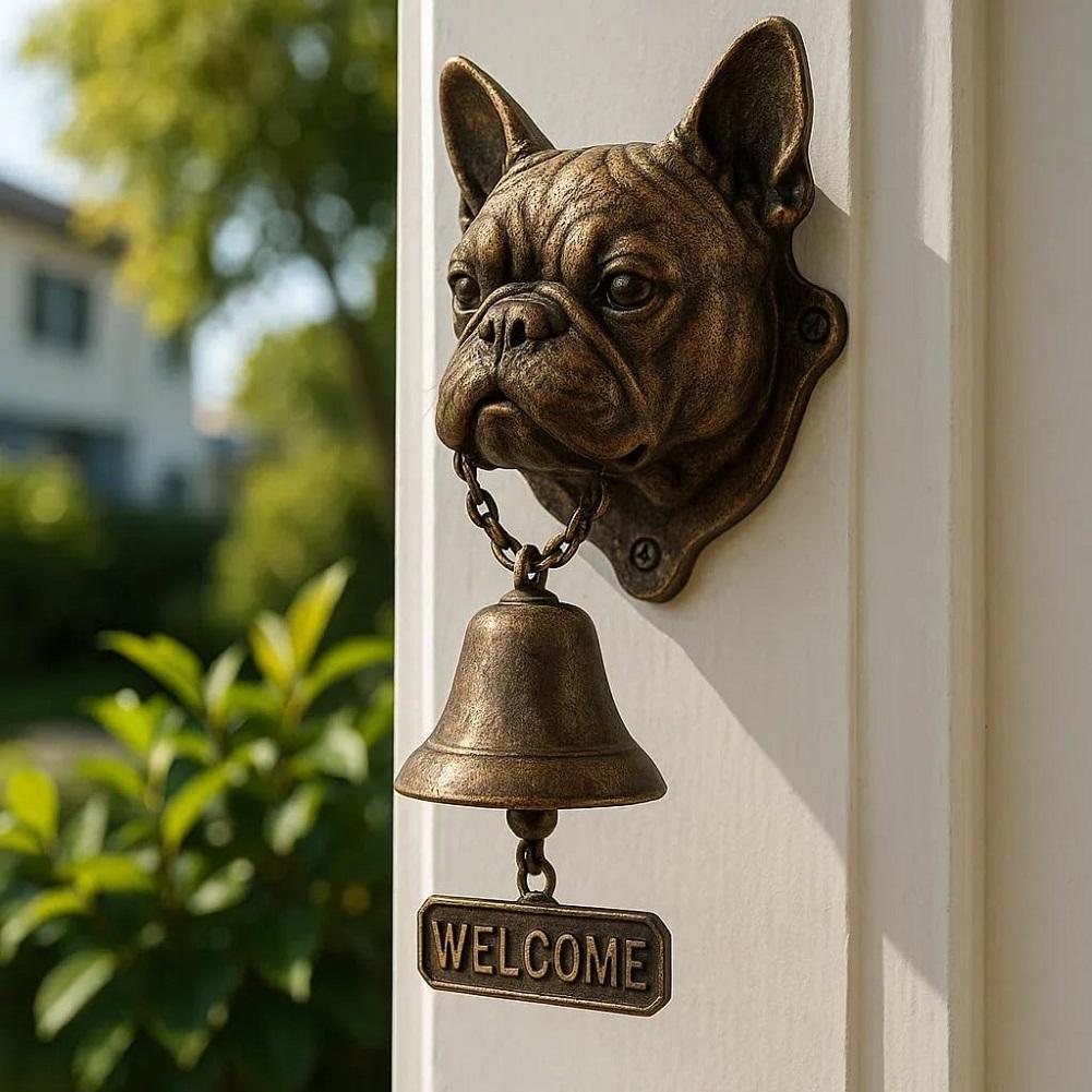 Cute Dog-Shaped Doorbell Pug Outdoor Patio Garden Welcome Door Hanging Decoration Front Door Cast Iron Wind Chimes Dinner Bell