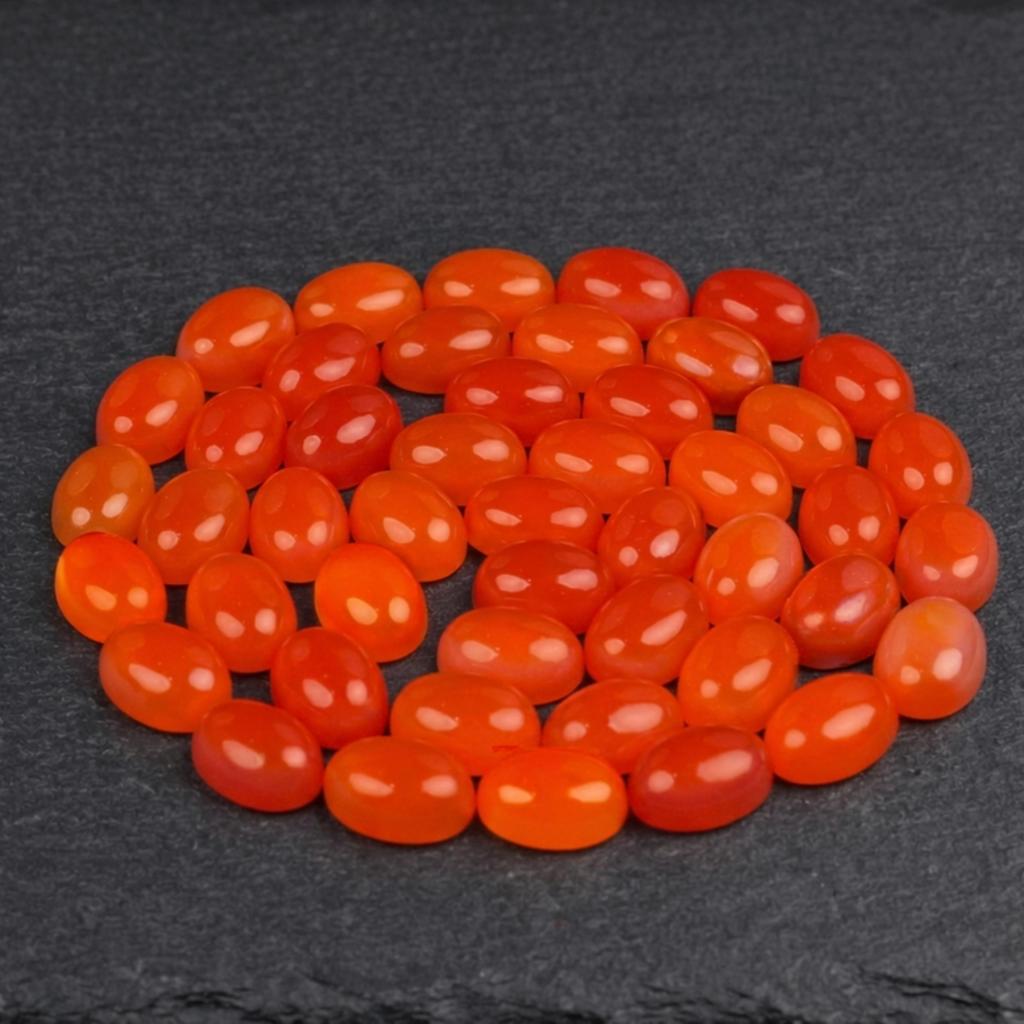 Orange Carnelian Cabochon Gemstone Lot – 14x10mm Oval Cut Crystals