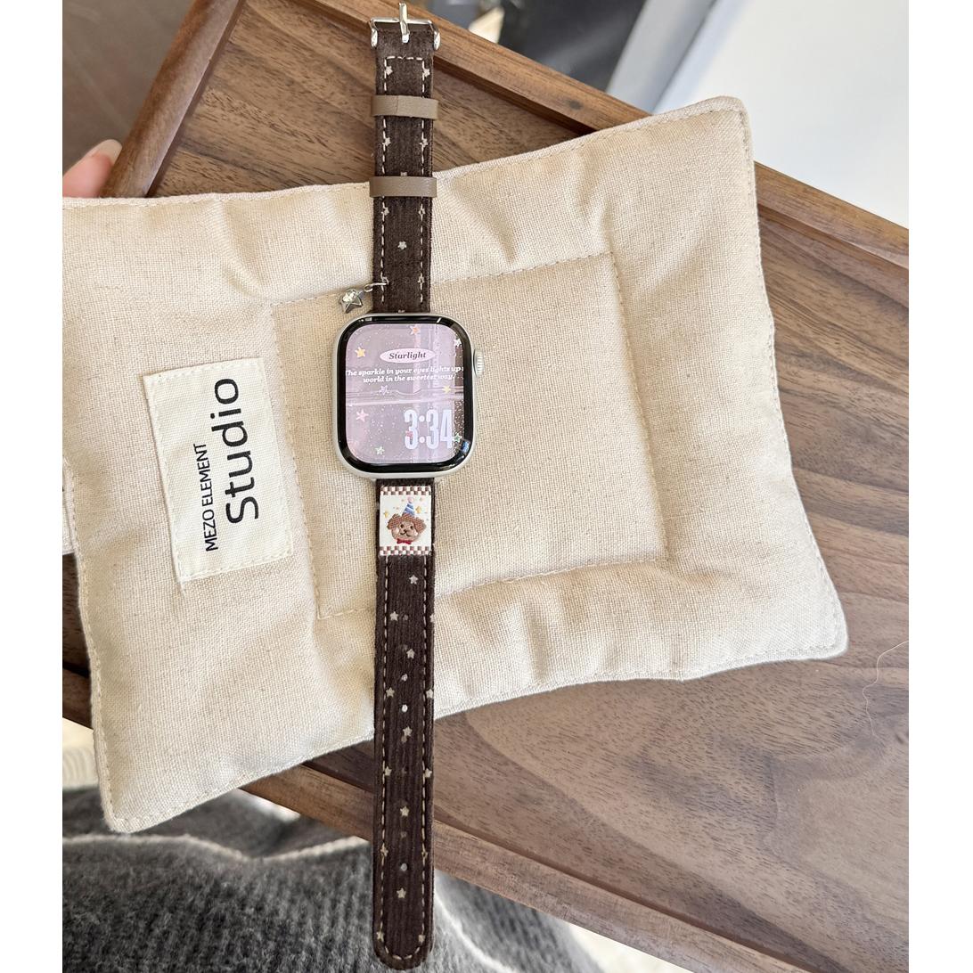 

Cute Dog Star Corduroy Leather Bracelet For Apple Watch Band S11/10/9/8/7/6/Ultra iWatch Strap 49/46/45/44/42/41/40/38mm Stylish 38 40 41(S11 10)42MM