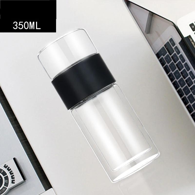 Doppelwandige Glas-Kanne, Hitzebeständiges Teekännchen mit Sieb, Glas zur Trennung von Tee und Wasser, Transparente Holzmaserung Teetassen 300ml