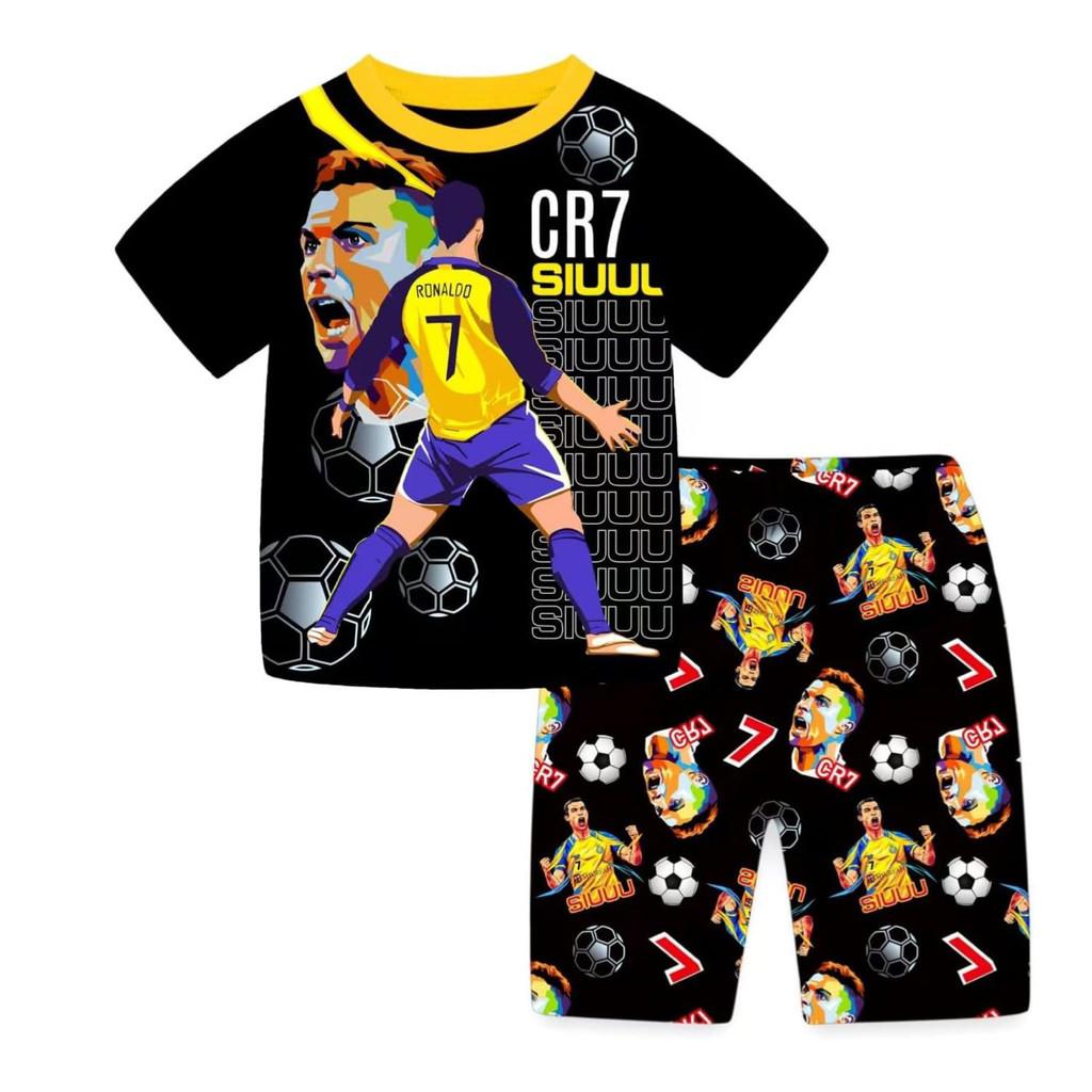 Nba Soccer Star Cr7 Print Kids Summer Cotton Tshirt And Shorts Set With Soft Fabric For Boys And Girls