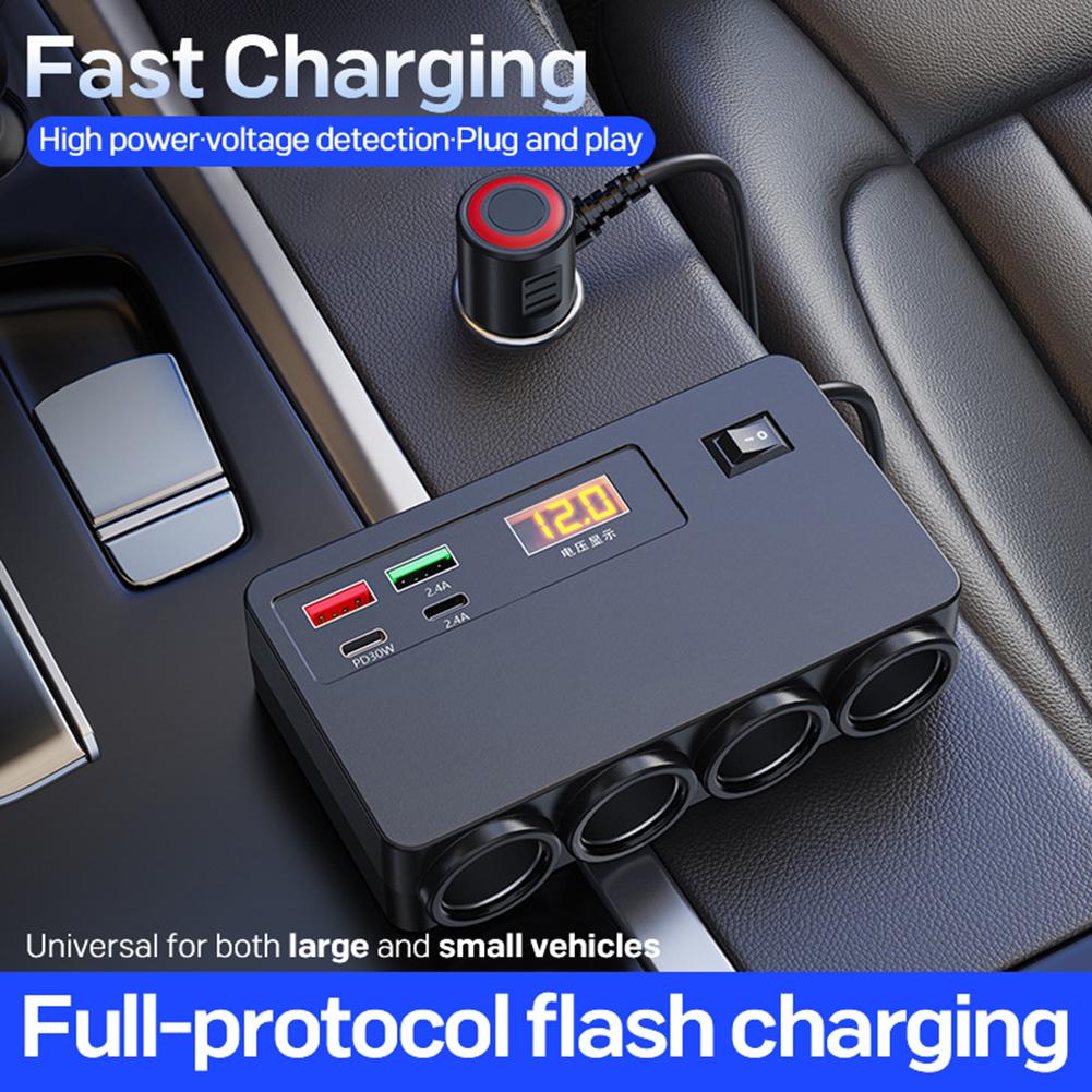 120W Vehicle Charger For Car Voltage Display Automobile Charger 12V Voltage Fast Charging Socket Vehicle Road Trips