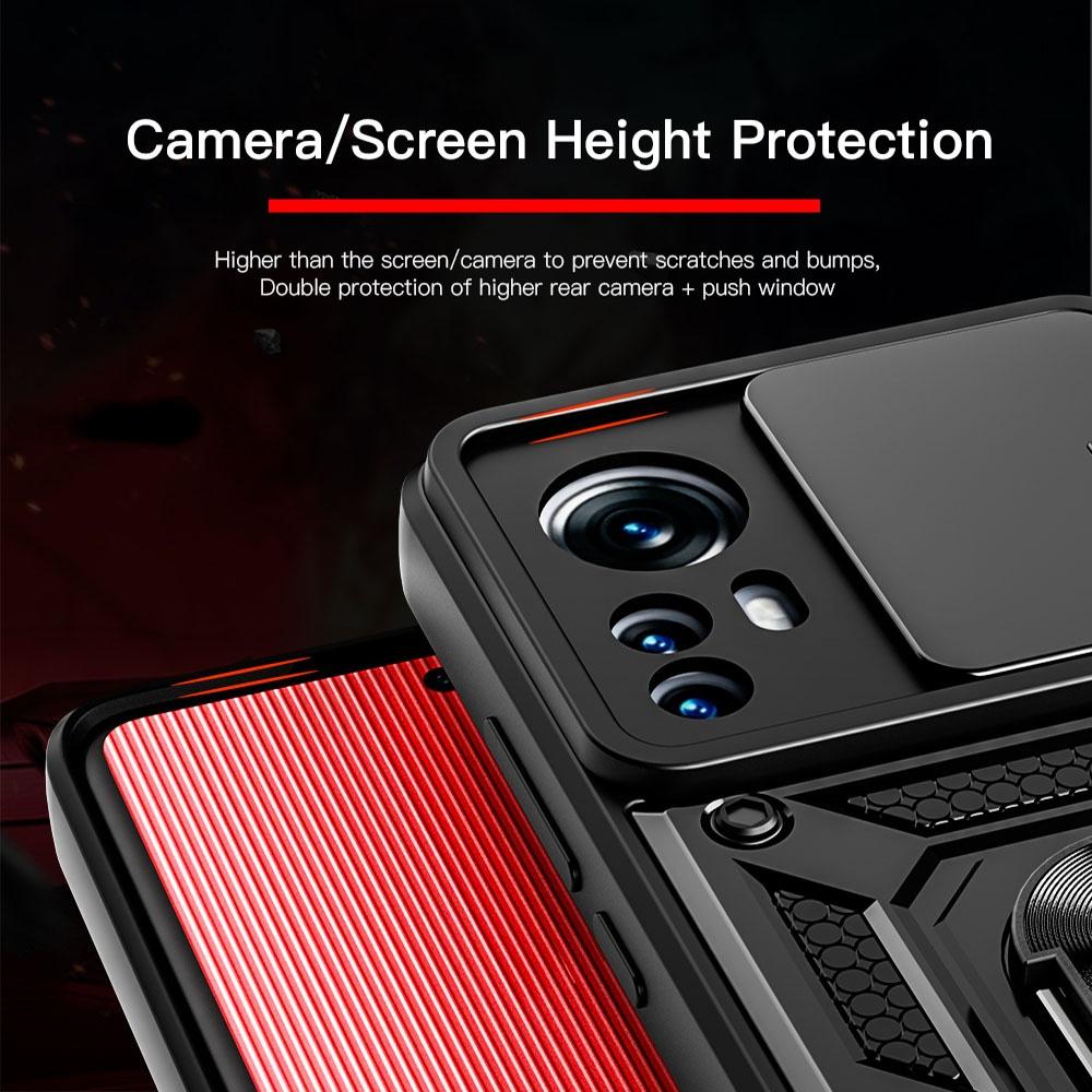 Cover Per Xiaomi Redmi Note 11/11S Con Sportellino Scorrevole Fotocamera E Anello Magnetico 360° - Custodia Protettiva Rossa