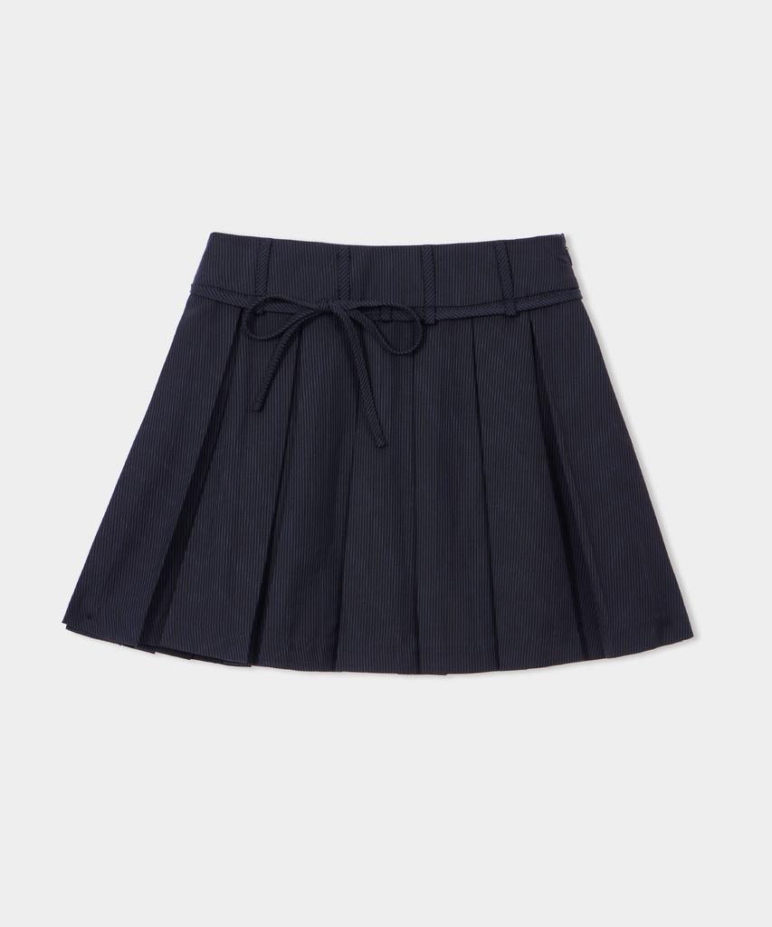 Belloel Ribbon Stripe Pleated Mini Skirt Navy