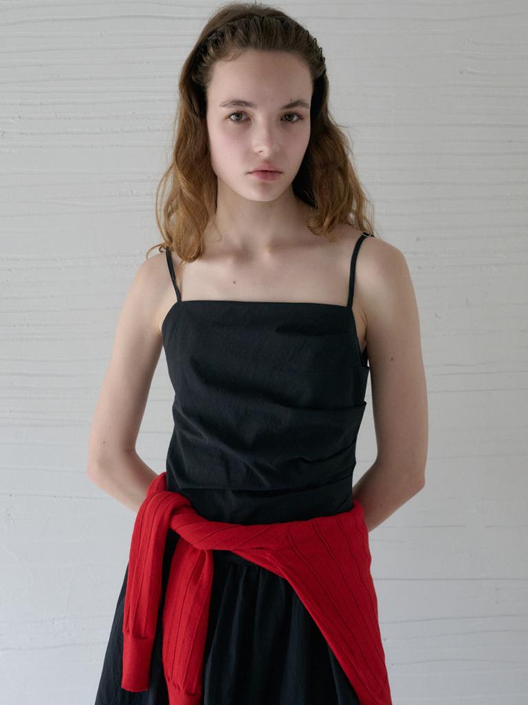 Elssibeui Draped Slip Balloon Dress_Black