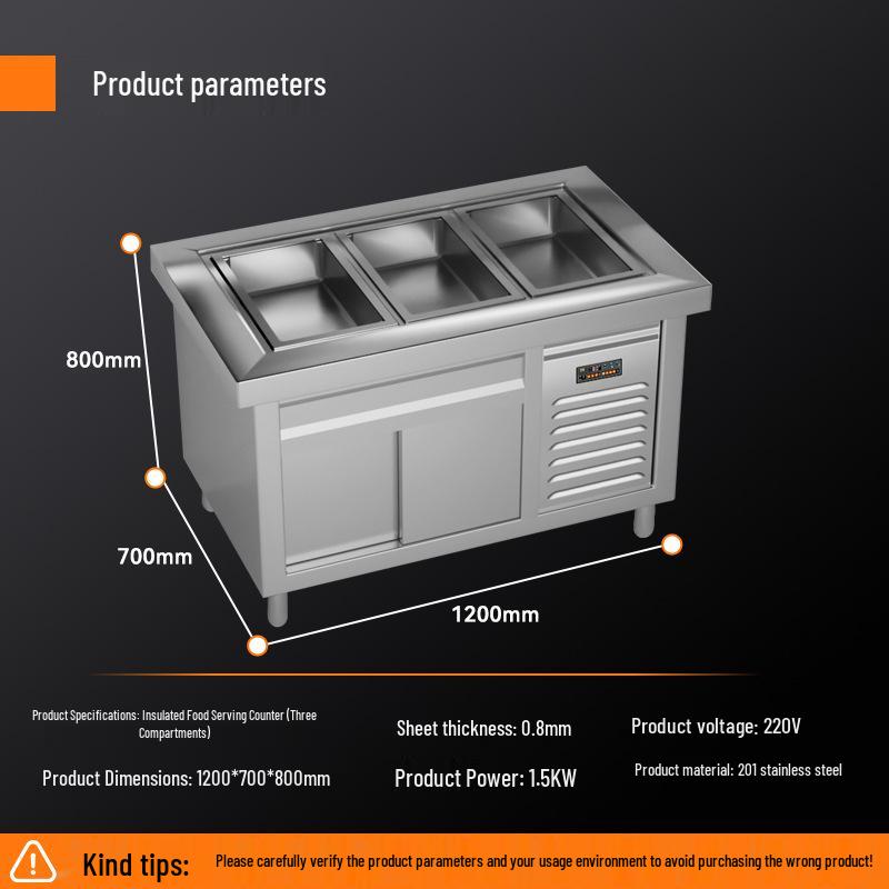 Keleheng Insulated Food Cart: Heated Display Stand with Six Grids, Thickened Non-Magnetic Stainless Steel for Buffets & Canteens
