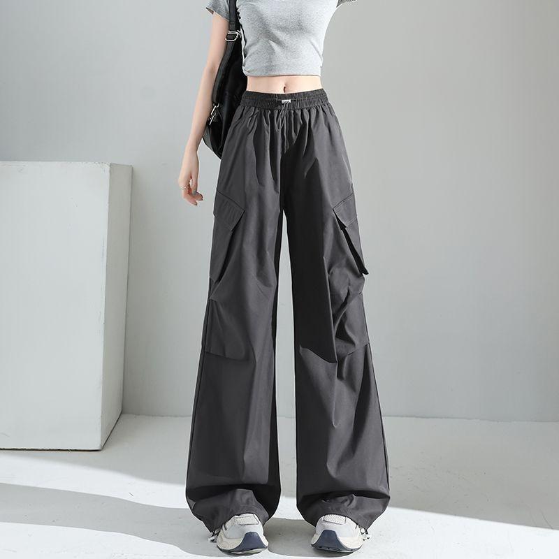 Fashionable American Cargo Pants for Women Summer High Waist Slimming Wide Leg Retro Casual Outfit