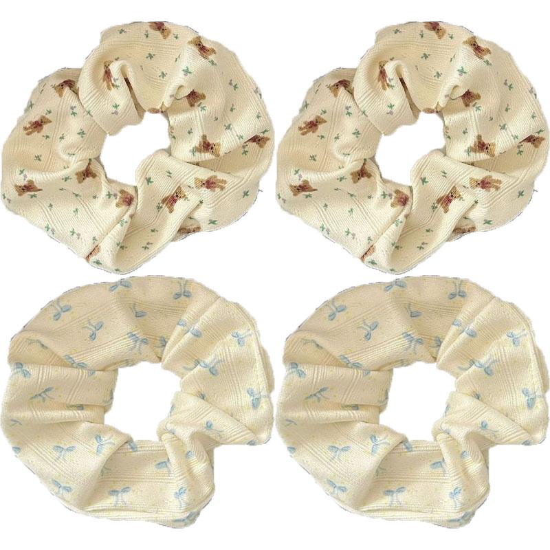 Retro American Bear Hair Ring Women Floral Bow High Elastic Scrunchie Simple Hair Accessories